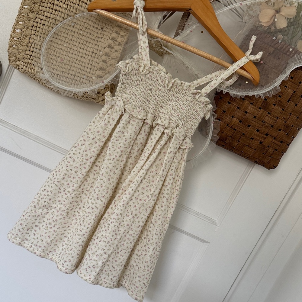 2-3Y Jamie Kay Smocked Floral Cream Kids Dress